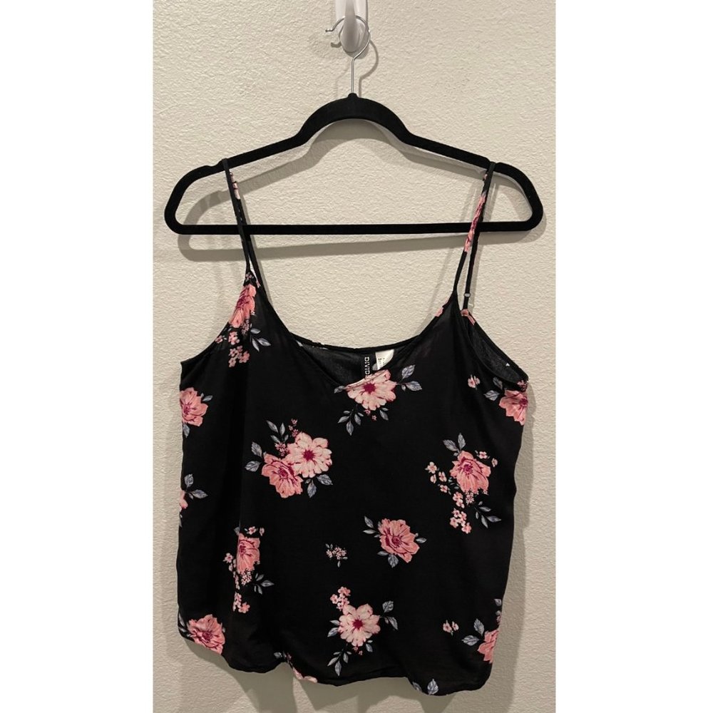 H&M Black Floral V-Neck Camisole Tank Top